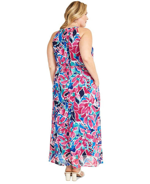 Plus Size Printed Halter Maxi Dress