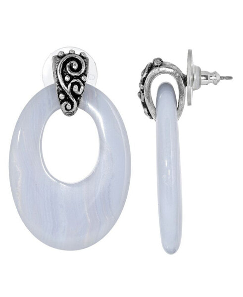 Pewter Semi Precious Oval Lace Hoop Earrings