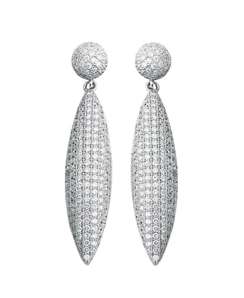 Suzy Levian Sterling Silver Cubic Zirconia Pave Puff Drop Dangle Earrings