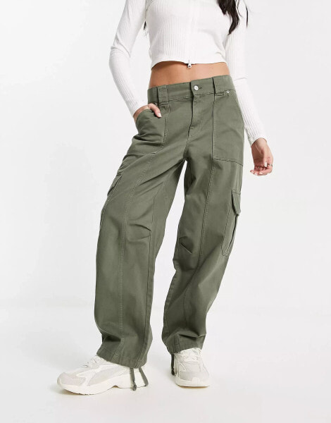 Pull & Bear cargo trouser with adjustable cuff in khaki