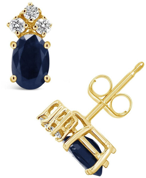 Sapphire (1-1/5 ct. t.w.) and Diamond (1/8 ct. t.w.) Stud Earrings in 14k Yellow Gold