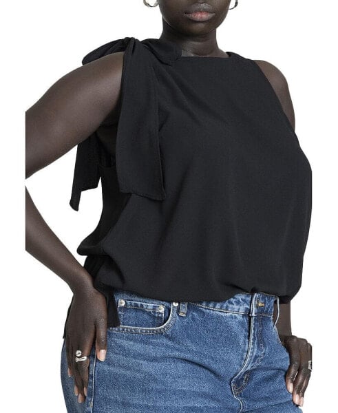 Plus Size Shoulder Tie Boat Neck Top