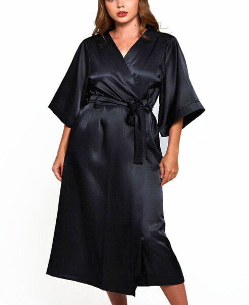 Пижама iCollection Victoria Plus Size Satin 3/4 Sleeve LongRobe