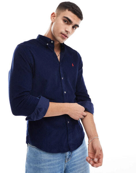 Polo Ralph Lauren icon logo slim fit cord shirt in navy