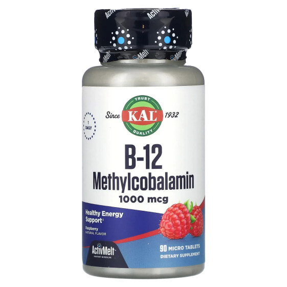Витамин B-12 Метилкобаламин, малина, 1000 мкг, 90 микротаблеток KAL