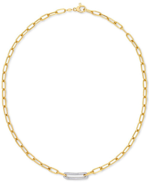 Diamond Bar Paperclip Link 18" Chain Necklace (1/5 ct. t.w.) in Sterling Silver & 14k Gold-Plate