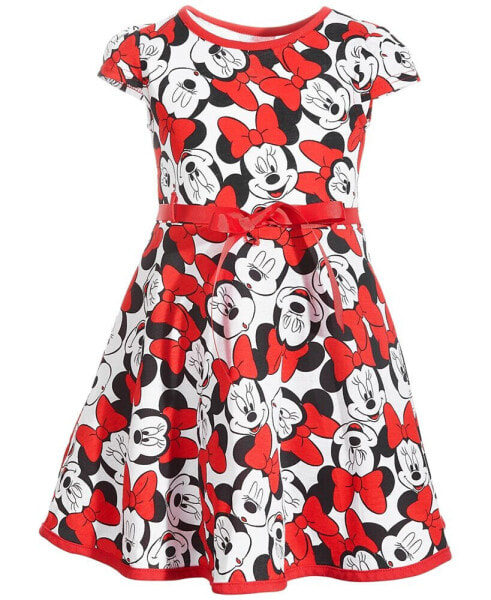 Toddler Girls Self Tie Ribbon Belt Minnie Mouse Dress