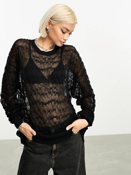 Weekday Silva sheer variegated bubble knitted sweater in black