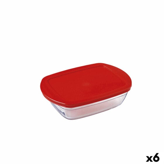Прямоугольная коробочка для завтрака с крышкой Ô Cuisine Cook&store Ocu Красный 400 ml 17 x 10 x 5 cm Cтекло Силикон (6 штук)