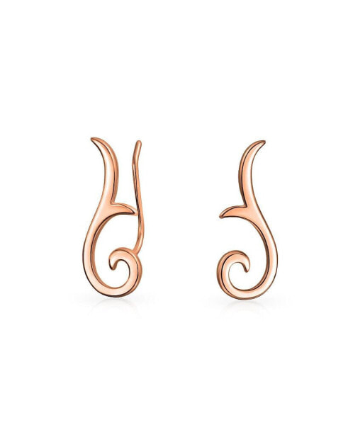 Minimalist Geometric Tribal Scroll Ear Pin Crawlers Climbers Earrings For Women For Teen Rose Gold Plated Sterling Silver
