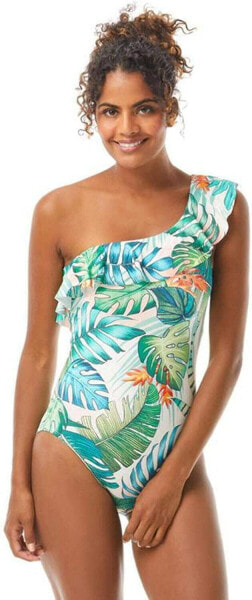 Vince Camuto 282341 Lush Tropic Ruffle One Shoulder One-Piece Multi, Size 6