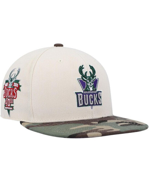 Men's Cream, Camo Milwaukee Bucks Hardwood Classics 40th Anniversary Off White Camo Fitted Hat