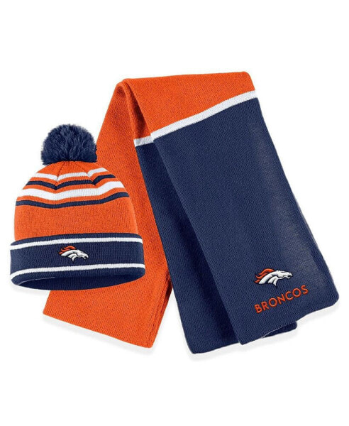 Women's Orange Denver Broncos Colorblock Cuffed Knit Hat with Pom and Scarf Set