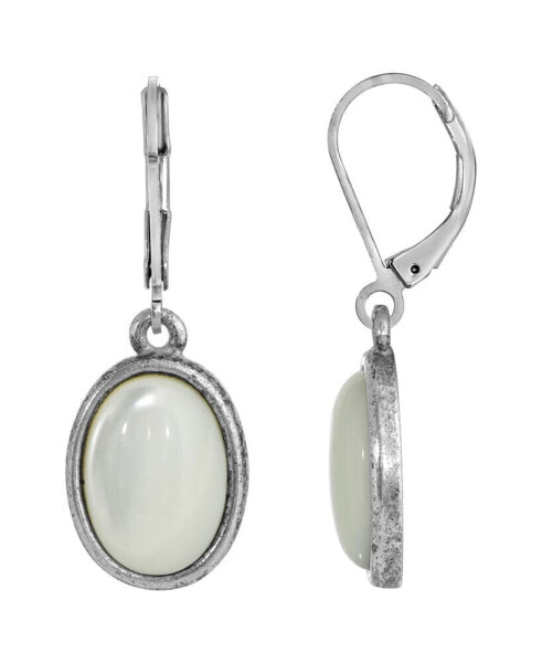 Silver-Tone Semi Precious Mother of Pearl Oval Drop Earrings