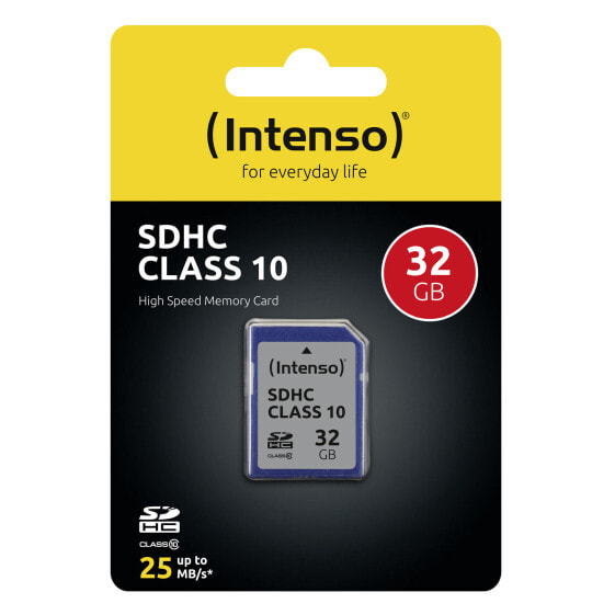 Intenso 32GB SDHC - 32 GB - SDHC - Class 10 - 25 MB/s - Shock resistant - Temperature proof - X-ray proof - Black