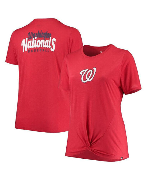 Women's Red Washington Nationals Plus Size 2-Hit Front Knot T-shirt