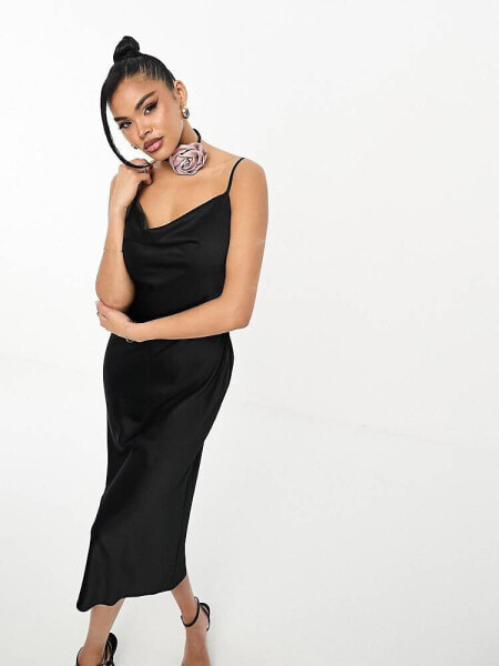 Rare London corsage choker satin midi dress in black