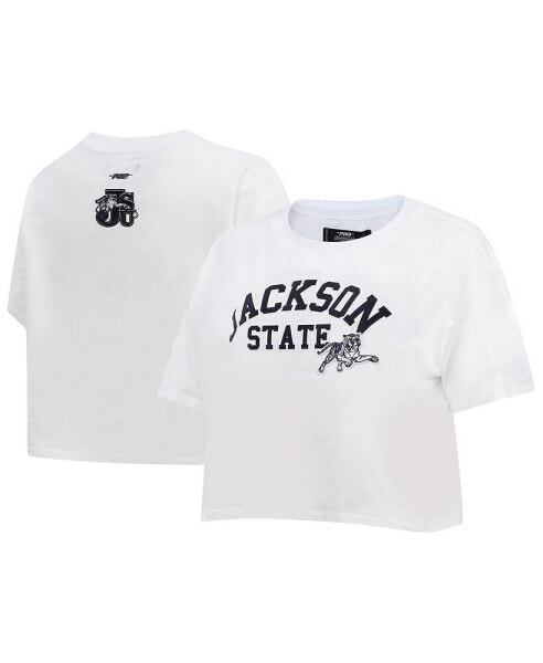 Women's White Jackson State Tigers Classic Three-Hit Boxy Cropped T-Shirt