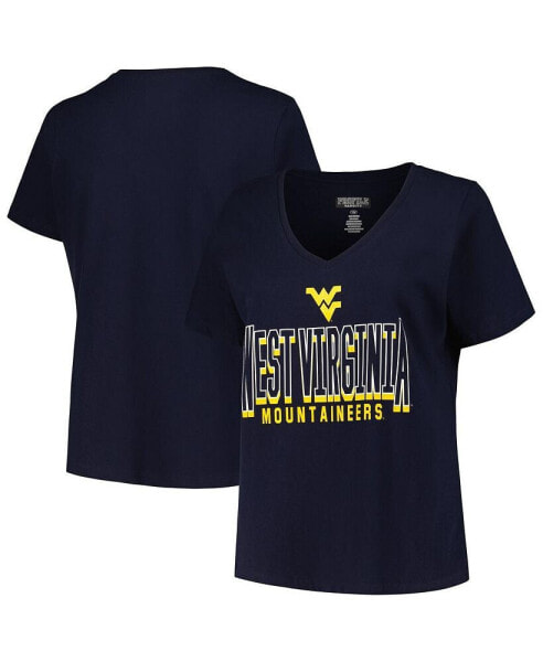 Women's Navy West Virginia Mountaineers Plus Size Sideline Route V-Neck T-shirt