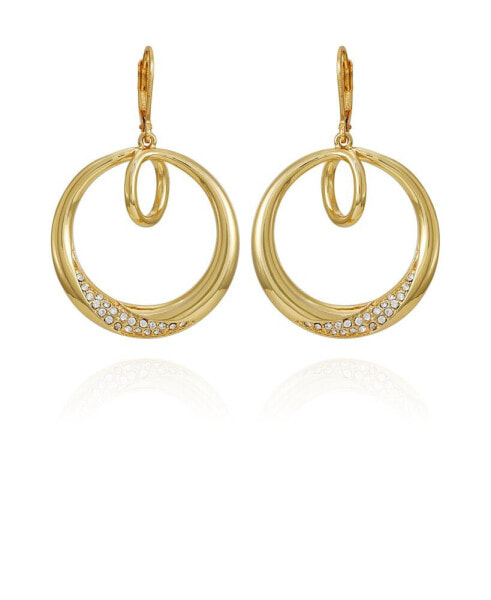 Gold-Tone Glass Stone Bold Hoop Drop Earrings