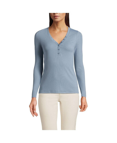 Petite Drapey Rib Skimming Long Sleeve Henley T-Shirt