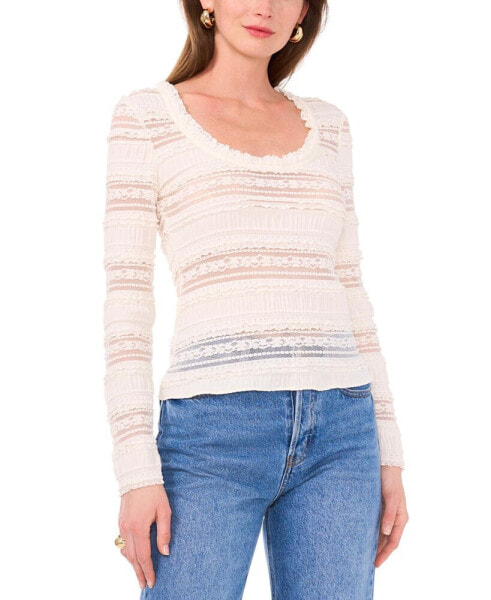 Women's Boat-Neck Long-Sleeve Lace Knit Top