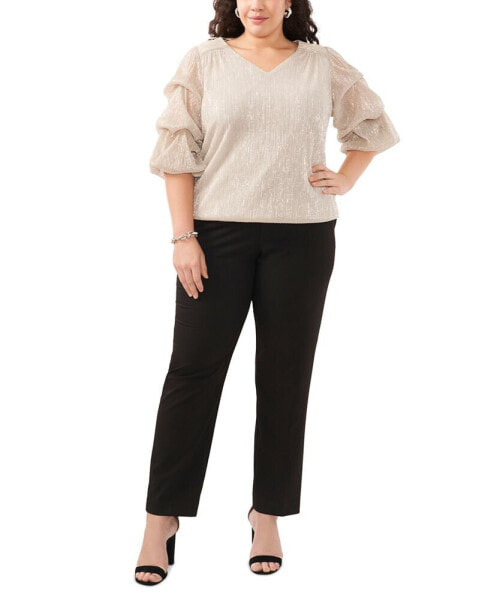 Plus Size Metallic Tiered-Sleeve V-Neck Top