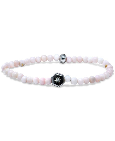 Jac & Jo by Anzie Pink Opal & White Topaz Bead Stretch Bracelet in Sterling Silver