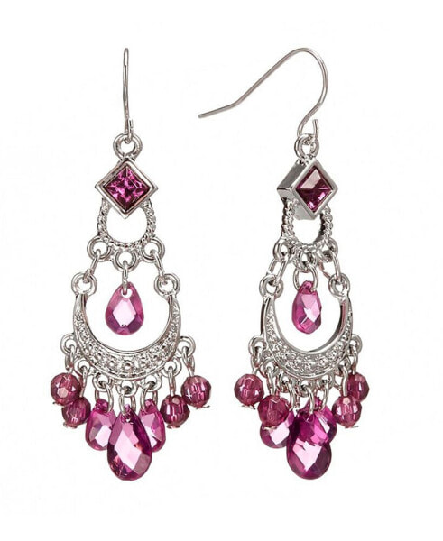 Silver-Tone Amethyst Purple Crystal Chandelier Earrings