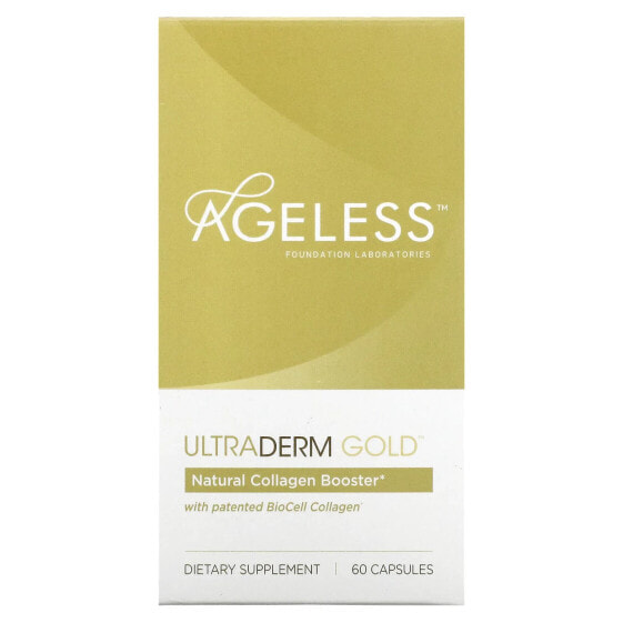 БАД Ageless Foundation Laboratories UltraDerm Gold натуральный бустер коллагена с запатентованным BioCell Collagen, 60 капсул