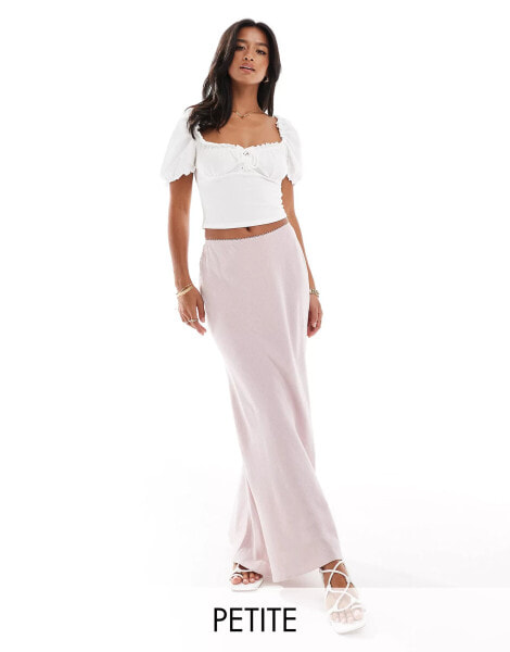 Miss Selfridge Petite linen blend bias maxi skirt in soft pink