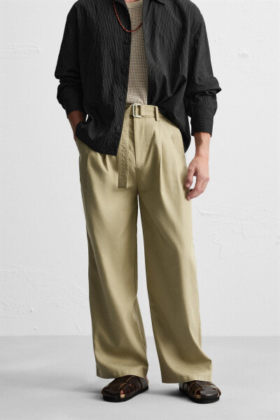 LYOCELL - COTTON TROUSERS WITH BELT