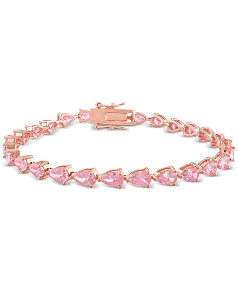 Lab-Grown Pink Sapphire Pear Shape Tennis Bracelet (13-1/2 ct. t.w.) in Rose-Plated Sterling Silver