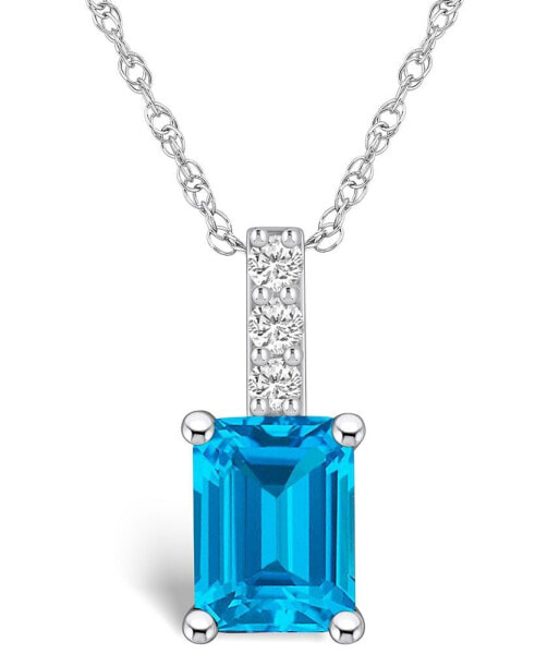 Blue Topaz (2 Ct. T.W.) and Diamond Accent Pendant Necklace in 14K White Gold