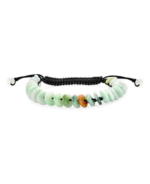 Unisex Boho Natural Gemstone Natural Light Green Jade Multi Donut Disc Bracelet For Women Adjustable Slider Cord 7-9”