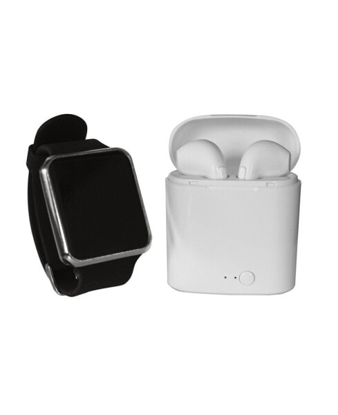 Unisex LED Touch Watch and Wireless Headphones with Portable Charging Case Set