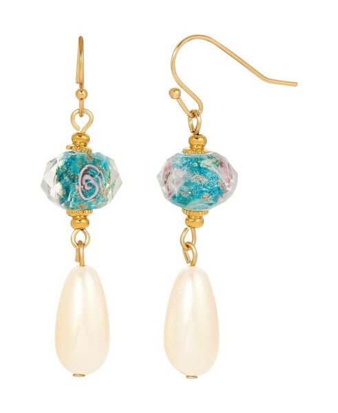 Crystal Flower and Imitation Pearl Drop Earrings