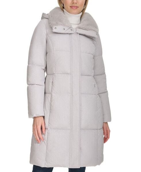 Women's Shine Faux-Fur-Collar Hooded Puffer Coat