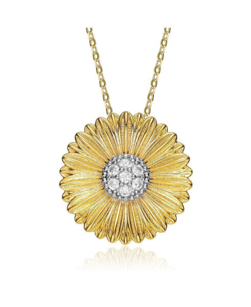 14K Gold Plated Cubic Zirconia Circle Floral Pendant