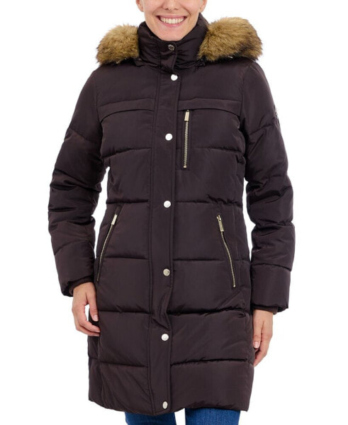 Petite Faux-Fur-Trim Hooded Puffer Coat, Created for Macy's