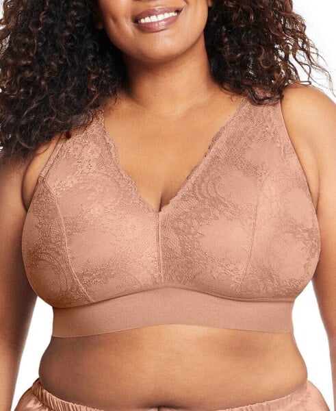 Plus Size Full Figure Bramour Lexington Lace Plunge Wireless Bralette 7013