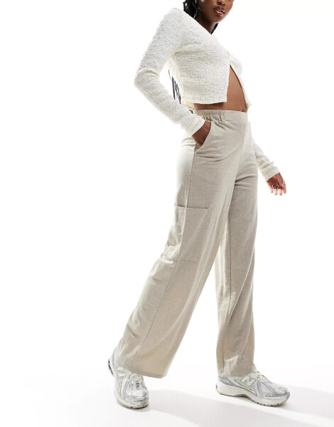 JDY wide leg trousers with cargo pockets in texture beige