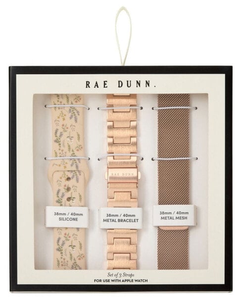 Ремешок для часов Rae Dunn женский Rose Gold-Tone Mesh, Rose Gold-Tone Alloy и Multi Print Silicone Straps Sets совместим с Apple Watch 38мм, 40мм, 41мм