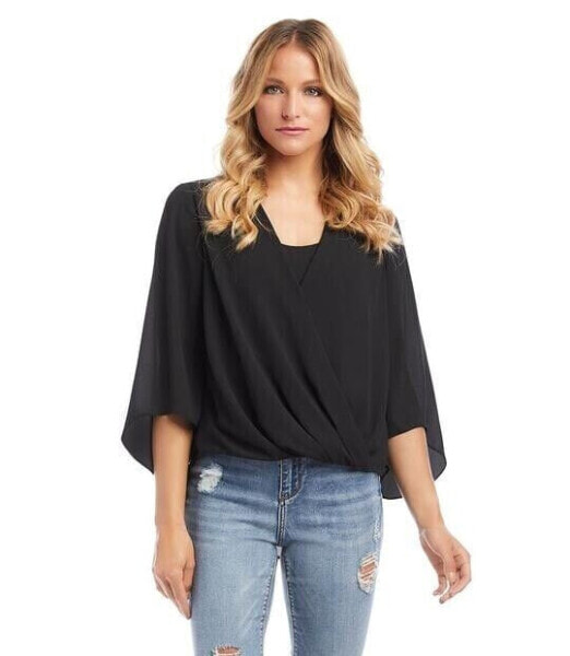 Karen Kane 252452 Women's Layered Drape Front Top Black Size X-Small