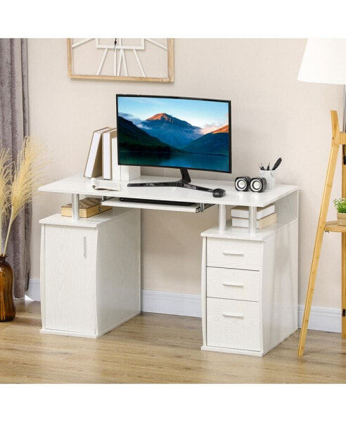 47" Wooden Computer Writing Study Desk Table w/ Keyboard Tray & 3 Drawers, White