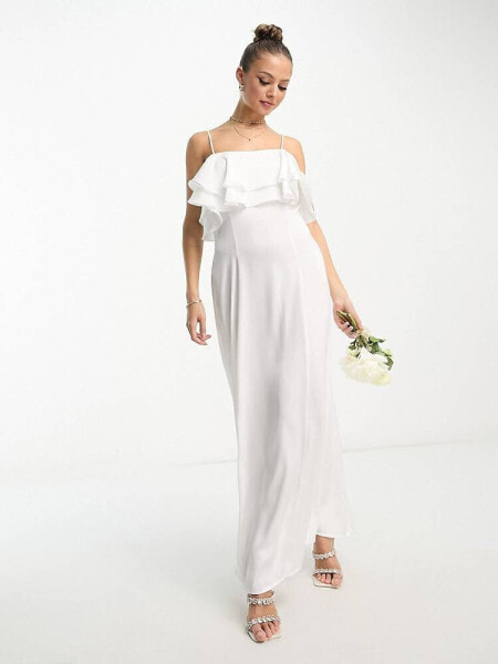 Vila Bridal frill top cami maxi dress in white