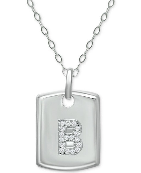 Giani Bernini cubic Zirconia Initial Dog Tag Pendant Necklace in Sterling Silver, 16" + 2" extender, Created for Macy's