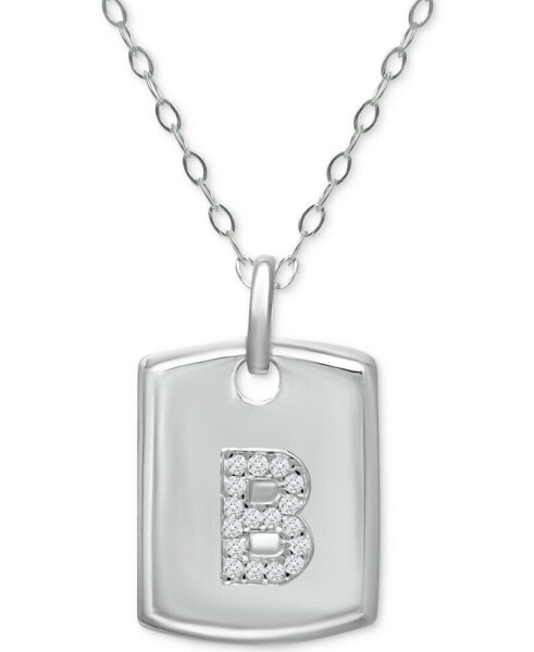 Cubic Zirconia Initial Dog Tag Pendant Necklace in Sterling Silver, 16" + 2" extender, Created for Macy's