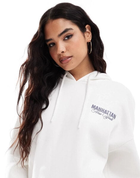 Stradivarius oversized manhattan hoodie in white