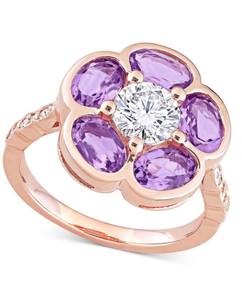 Amethyst (2 ct. t.w.) & White Topaz (1 ct. t.w.) Flower Ring in Rose Gold-Plated Sterling Silver